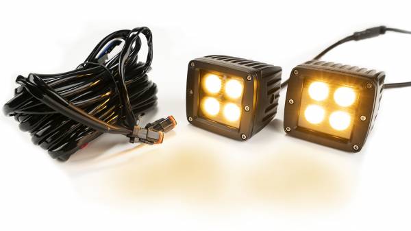 Amber/White 2-Inch Black Square Cube Cree Led Lights w/Harness